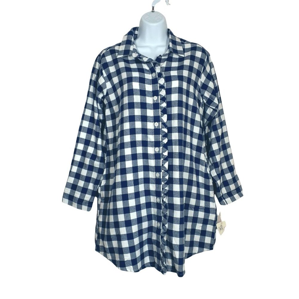 Jasmine & Ginger Flannel Long Sleeve Gingham Pajama Nightgown Size M